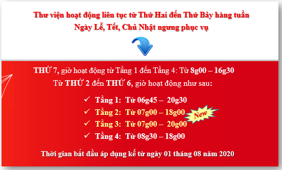 Thông báo: Thay đổi thời gian mở cửa phục vụ tại Thư viện